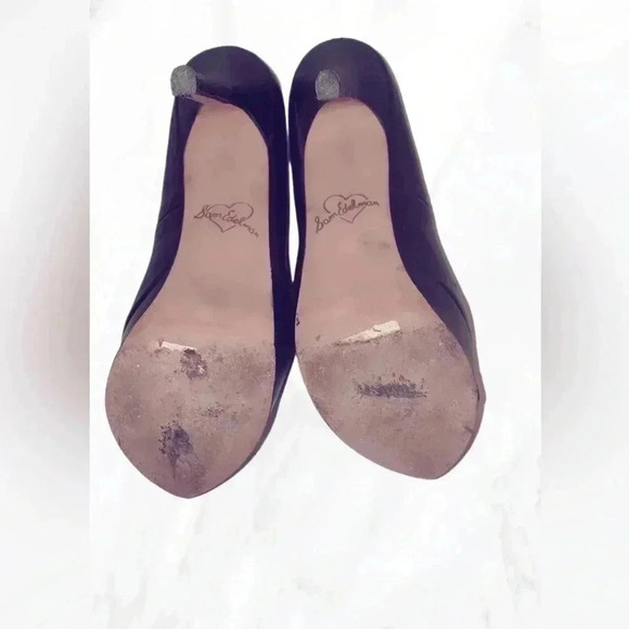 Sam Edelman stylish platform stiletto club trendy black leather peep toe heels 8 - Picture 3 of 4